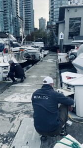 Falco staff installing sensors in coal harbour marina